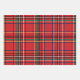 Frohe und leuchtend rote Weihnachtssterne karierte Geschenkpapier Set