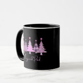 Frohe und rosa glänzende Weihnachtsbäume schwarz Tasse (Vorderseite Links)