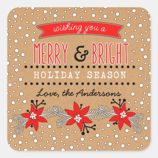 Frohe und schöne Weihnachten. Blumenpapier Quadratischer Aufkleber (Vorderseite)