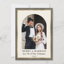 Frohe und verheiratete Arch-Foto Schwarz Gold Kari