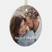 Frohe und verheiratete Foto Hochzeit Weihnachten T Keramik Ornament (Rechts)