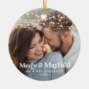Frohe und verheiratete Foto Hochzeit Weihnachten T Keramik Ornament