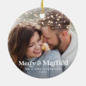 Frohe und verheiratete Foto Hochzeit Weihnachten T Keramik Ornament (Hinten)