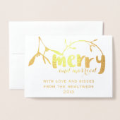 Frohe und Verheiratete Mistletoe Foto Weihnachtska Folienkarte (Vorderseite mit Umschlag)