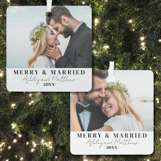 Frohe und Verheiratete Neugeborene Weihnachten Fot Ornament Aus Metall