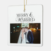 Frohe und Verheiratete Newlyweds Foto Erste Weihna Keramikornament (Links)