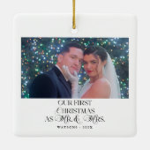 Frohe und Verheiratete Newlyweds Foto Erste Weihna Keramikornament (Rückseite)