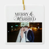 Frohe und Verheiratete Newlyweds Foto Erste Weihna Keramikornament (Vorderseite)