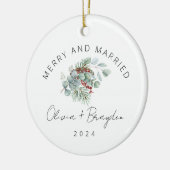 Frohe und Verheiratete unser erstes Weihnachtsfest Keramik Ornament (Links)