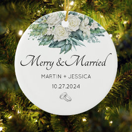 Frohe und Verheiratete unsere erste Weihnachtsblum Keramik Ornament