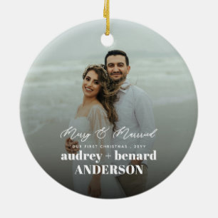 Frohe und verheiratete Weihnachten Doppelseitiges Keramik Ornament