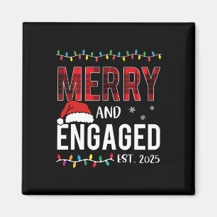 Frohe und Verlobte Red Kariert Matching Christma 2 Magnet