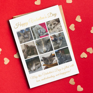 Frohe Valentinstag, 9 Fotos Katzen-Collage Gold Mitteilungskarte