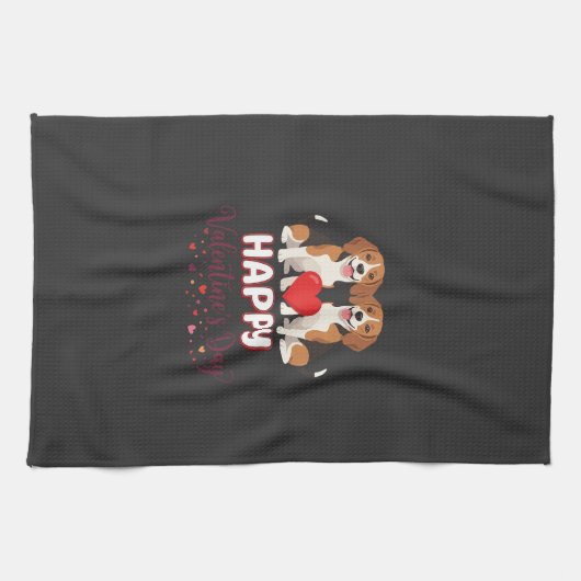 Frohe Valentinstag Beagle Paar Geschirrtuch (Horizontal)