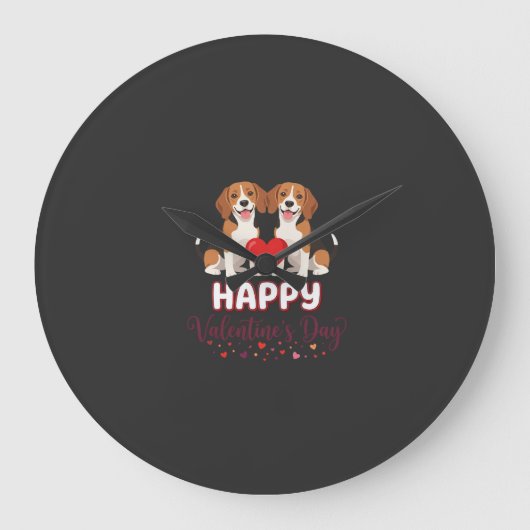 Frohe Valentinstag Beagle Paar Große Wanduhr (Vorderseite)