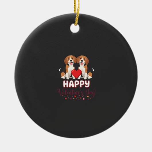 Frohe Valentinstag Beagle Paar Keramik Ornament (Vorne)