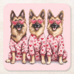 Frohe Valentinstag Deutsche Schäferhunde Rechteckiger Pappuntersetzer