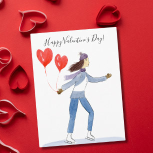 Frohe Valentinstag-Eisläufer-Wasserfarbe Postkarte