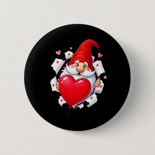 Frohe Valentinstag Gnome Liebes Herz Button (Vorderseite)