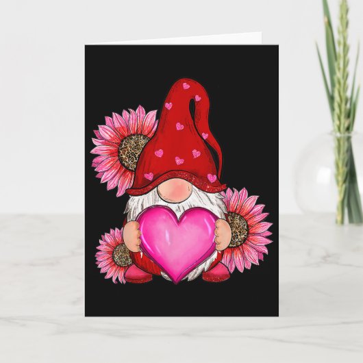 Frohe Valentinstag-Gnome mit Leopard Sonnenblume Karte (Vorderseite)