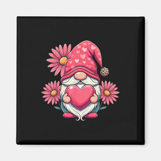 Frohe Valentinstag-Gnome mit Leopard-Sonnenblume Magnet (Vorne)