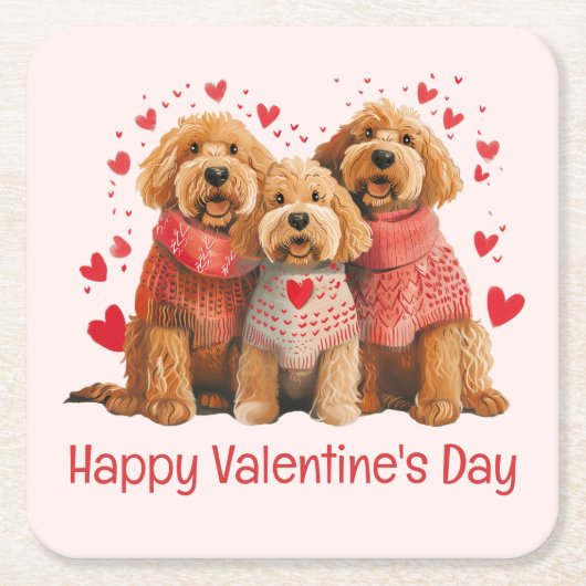 Frohe Valentinstag Goldendoodle Hunde Rechteckiger Pappuntersetzer (Vorderseite)