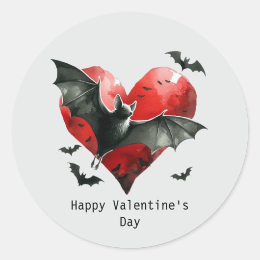 Frohe Valentinstag Gothic Fledermaus Runder Aufkleber (Vorderseite)