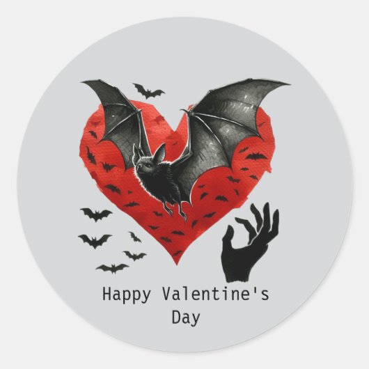 Frohe Valentinstag Gothic Fledermaus Runder Aufkleber (Vorderseite)
