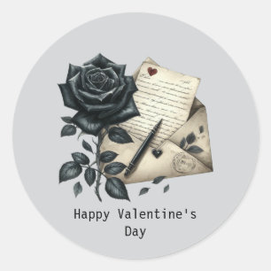 Frohe Valentinstag Gothic schwarze Rose Runder Aufkleber