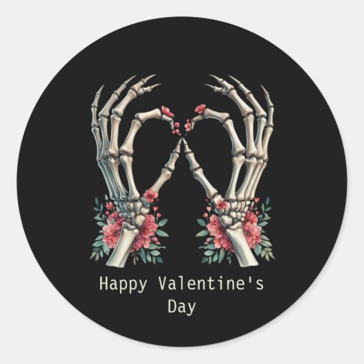 Frohe Valentinstag Gothic Skeletthände Runder Aufkleber (Vorderseite)