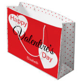Frohe Valentinstag-Herzen Punkte Name Große Geschenktüte (Rückseite Schrägansicht)