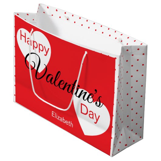 Frohe Valentinstag-Herzen Punkte Name Große Geschenktüte (Vorderseite Schrägansicht)