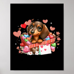 Frohe Valentinstag-Herzen Süße Dachshund-Hund Lo Poster