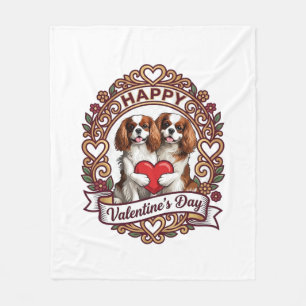 Frohe Valentinstag Hund Rotes Herz Floral Rahmen_1 Fleecedecke