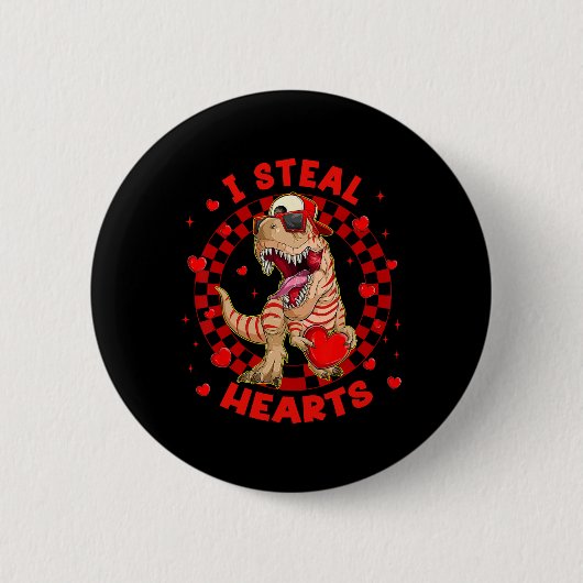 Frohe Valentinstag, ich stehle Herzen Trex Lustige Button (Vorderseite)