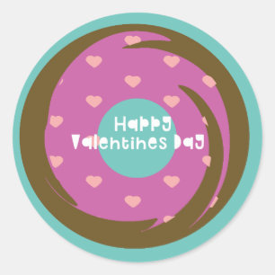 Frohe Valentinstag Konfetti Herz Wirbel Donut Runder Aufkleber