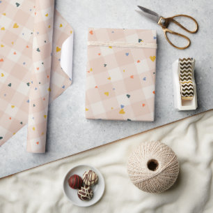 Frohe Valentinstag Konfetti Herzen Kariert Geschenkpapier