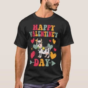 Frohe Valentinstag Kuh Herz Liebe Groovy T-Shirt