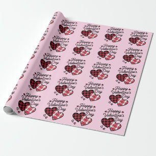 Frohe Valentinstag Leopard Plaid Liebes Herz Geschenkpapier