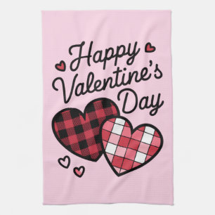 Frohe Valentinstag Leopard Plaid Liebesherz Geschirrtuch