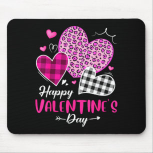 Frohe Valentinstag Leopard und karierte Herzen Mäd Mousepad