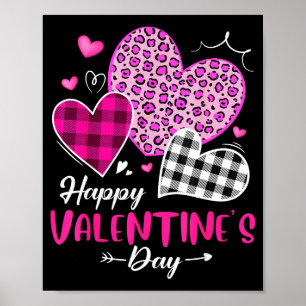 Frohe Valentinstag Leopard und Karo-Herzen Mädchen Poster