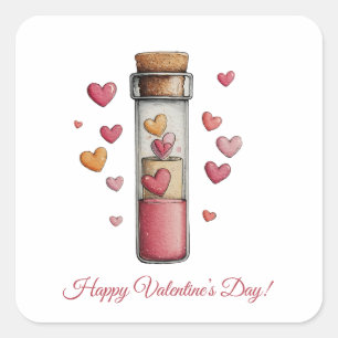 Frohe Valentinstag-Liebespotions-Postkarte Quadratischer Aufkleber
