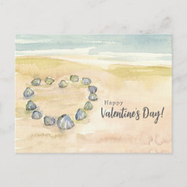 Frohe Valentinstag-Meeresmuscheln Herz Strand Feiertagspostkarte