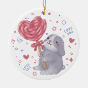 Frohe Valentinstag mit Bunny & Lutscher Keramik Ornament