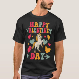 Frohe Valentinstag Pferd Herz Liebe Groovy T-Shirt