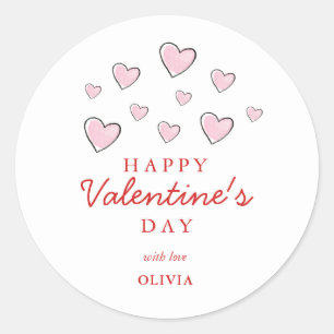 Frohe Valentinstag Pink & White Herzen Runder Aufkleber