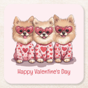 Frohe Valentinstag Pomeranian Hunde Rechteckiger Pappuntersetzer