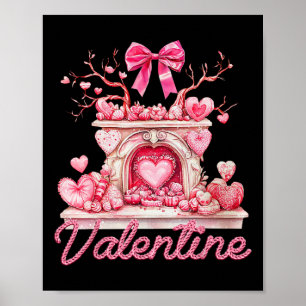 Frohe Valentinstag Retro-Kamin rosa Herzen Poster
