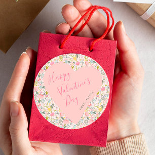 Frohe Valentinstag rosa Herz floral Runder Aufkleber